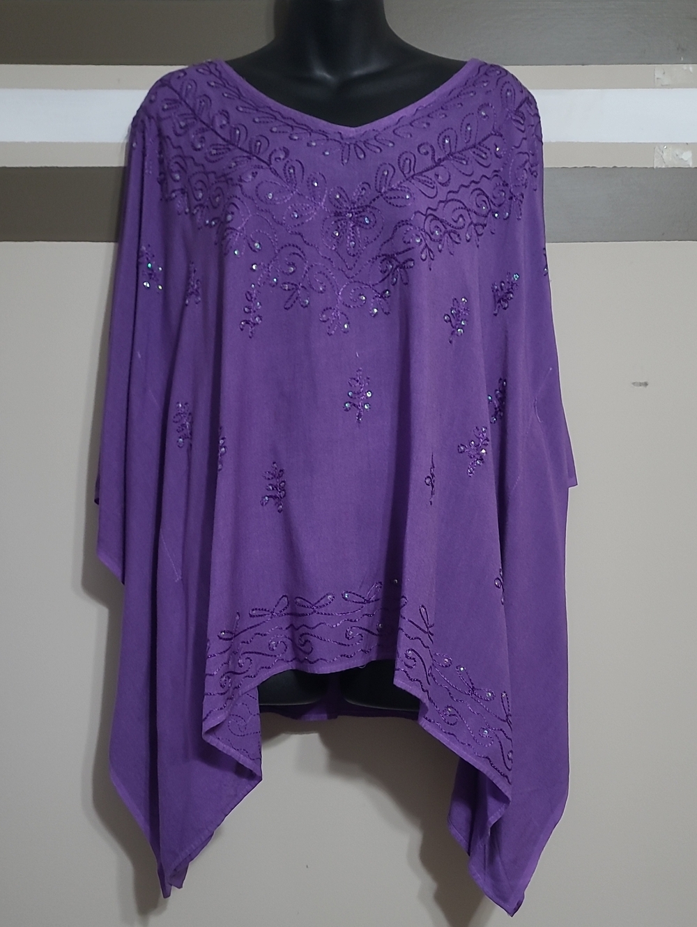 ⭐Vintage Indian Tropical Fashion Purple Embellished Poncho Beac Coverup One Size